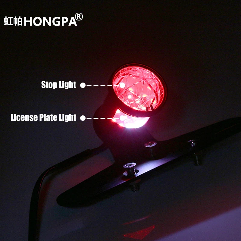 Hongpa 12v Retro Led Motorcycle Tail Rear Stop Light Lamp License Plate