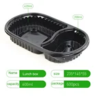 disposable plastic microwave takeaway packaging food storage container pp 2 compartment black leakproof lunch box
