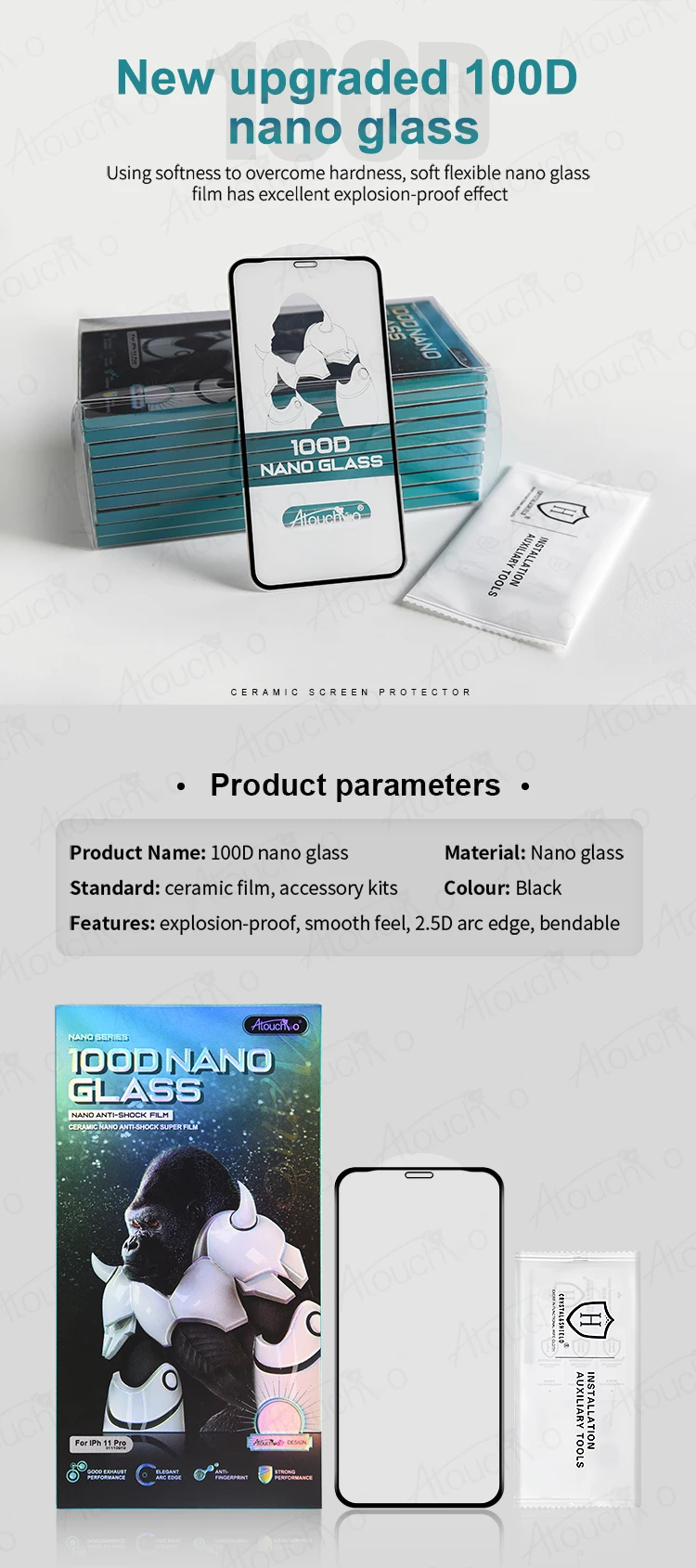 Atouchbo Ceramic Full Coverage Glue Nano Glass Film For Iphone 11 Pro