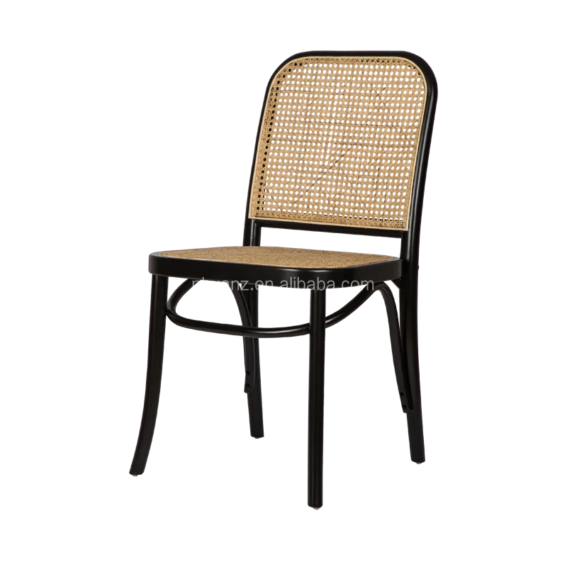 Provincial Style Rattan Solid Wood Frame Dining Chair Black Rattan
