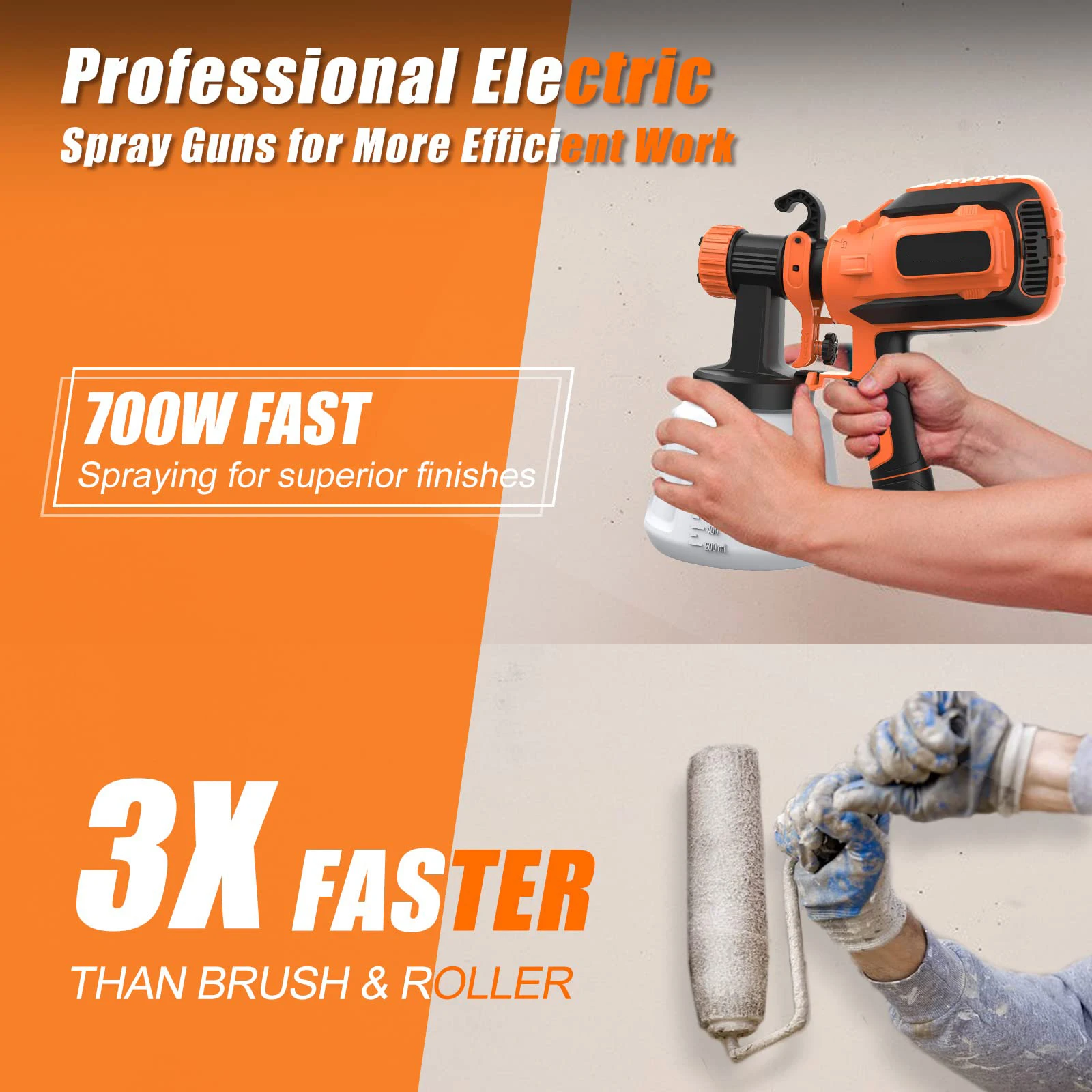 700w Air Spray Paint Gun,Electric Paint Sprayer 1200ml /4 Nozzles/3