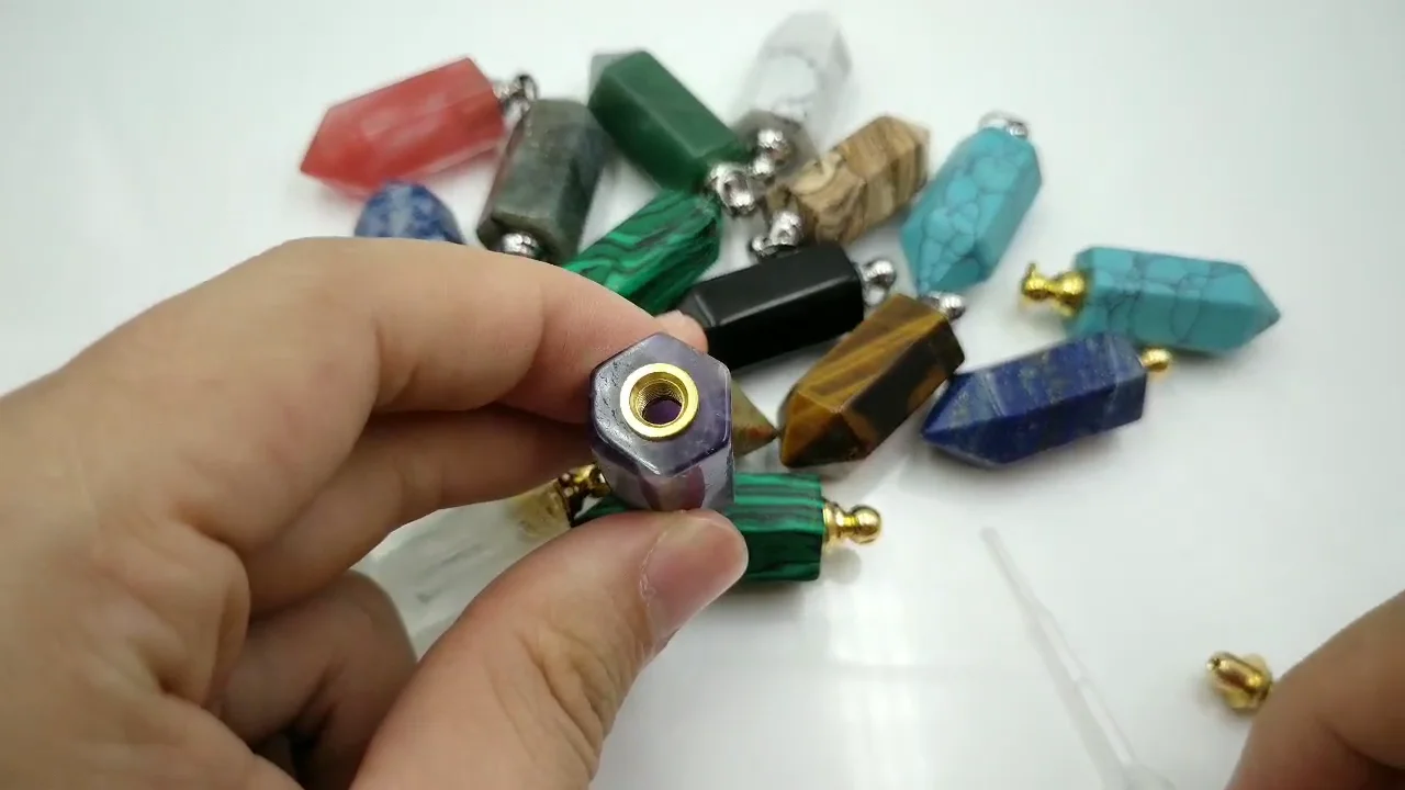 Genuine Carved Simple Gemstone Ashes Pendant Mini Bottle Point Natural Turquoise Stone Cremation