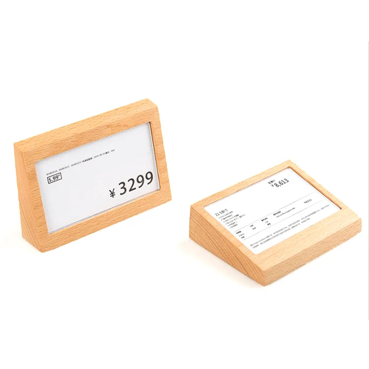 Wood Tabletop Card Display Rack Wooden Base Sign Holder Price Tag Holders Custom Price Tag Buy