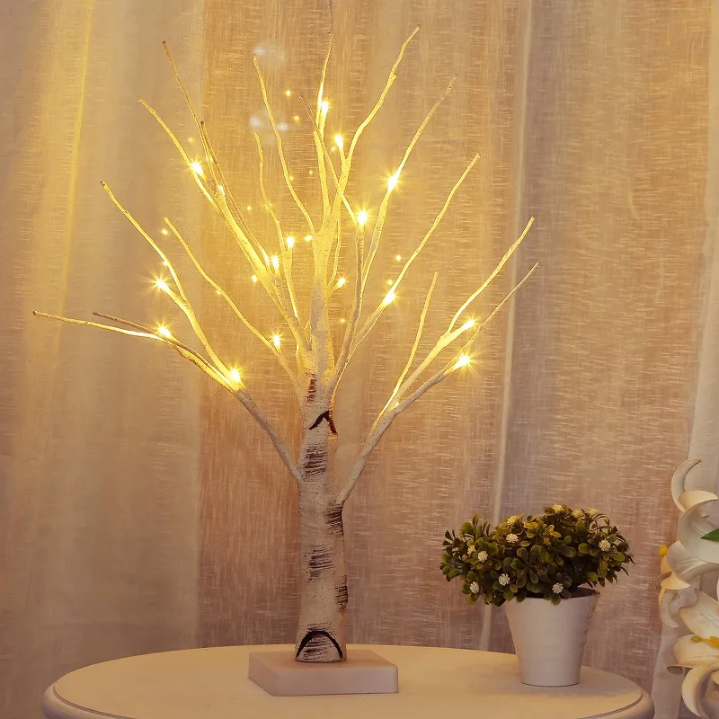 Bolylight 45cm Height Artificial  Mini Warm White 18L Battery Power Indoor Silver Led Birch Tree Light