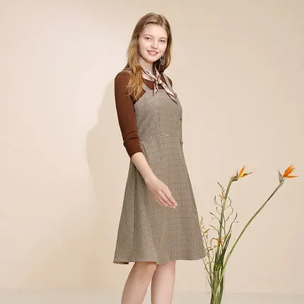 Zdorzi 2020 Autumn and Winter new arrival vintage style plaid dress high waist slim fit halter dress for women