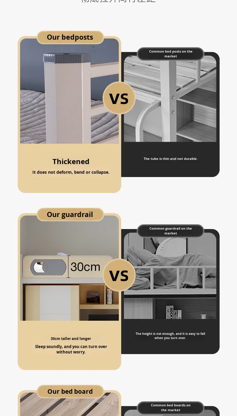 product dormitory queen size good quality loft bed hostel adult metal iron frame bunk beds with stairs for school use-10