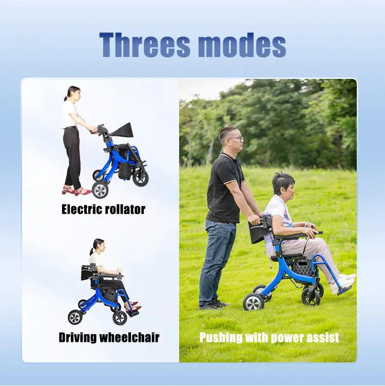 Power Wheelchair electric handicapped disability 5 IN 1 adjustable direction foldable  rollator  walker wheelchair manufacture