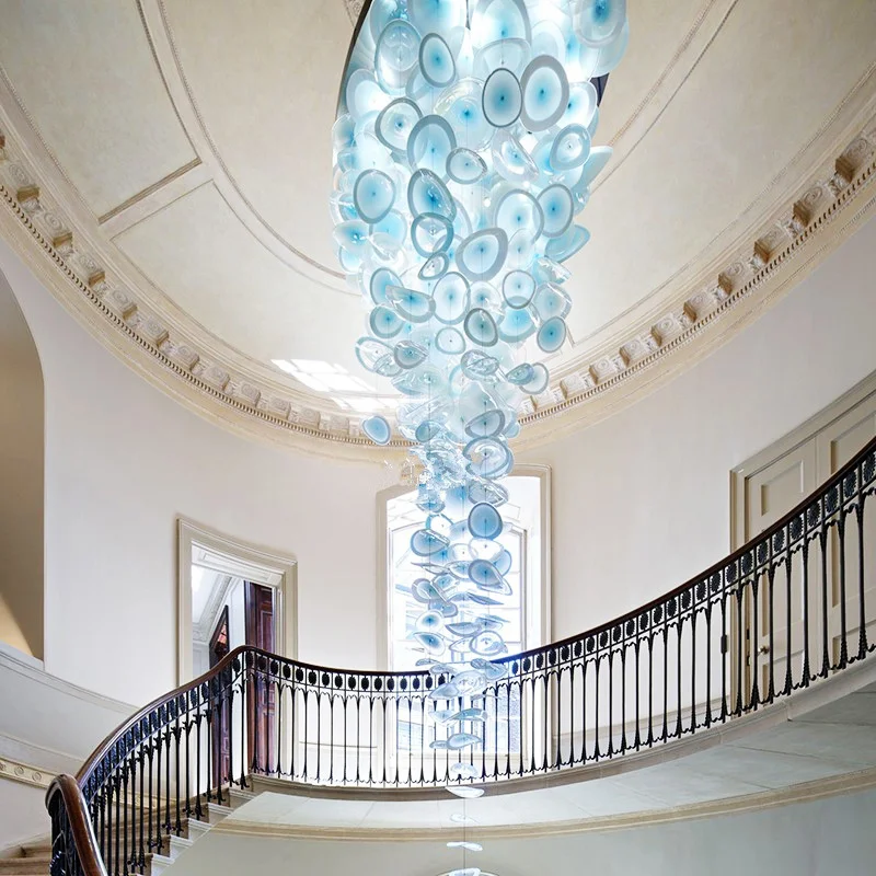 Blue Murano Chandelier Modern Bubble Lamp Blown Glass Pendant Light Modern Simple Design Led Stair Ceiling Light