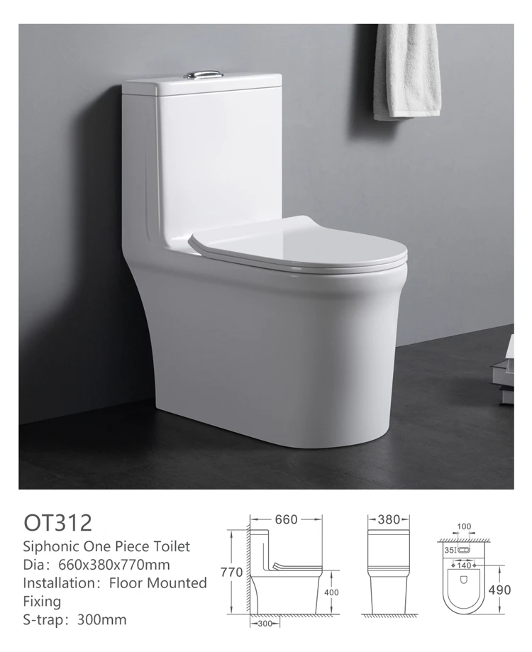 OT312 Hot selling white glazed hotel used cheap ceramic one piece wc toilet