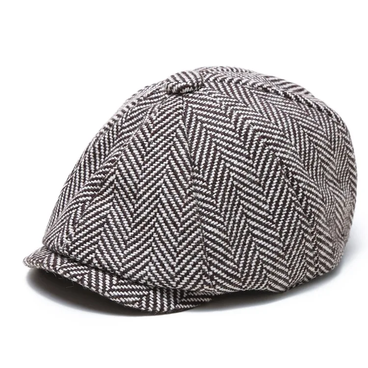 LRT Wholesale Custom Fashion Men 8-Panel  Newsboy Cap Hat Strip Herringbone Beret Caps For Men.jpg