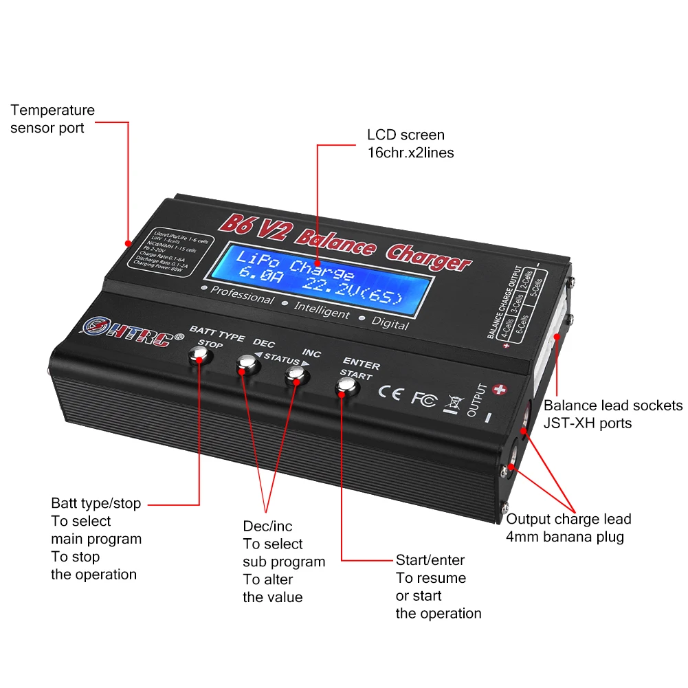 Skytoy Lipo Battery Balance Charger Discharger 1S-6S Digital Battery Pack Charger with Power Supply for NiMH/NiCD/Li-PO/Li-Fe Packs RC Hobby Battery Charger w/Tamiya/JST/EC3/HiTec/Deans Connectors 