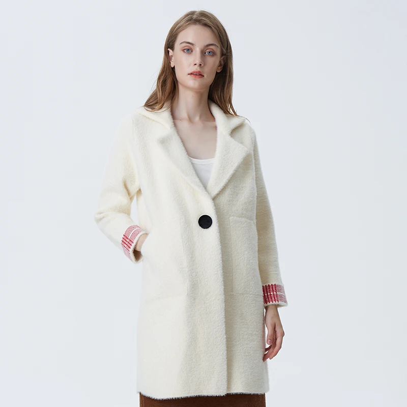 Vshop-2000 Womens Elegant Button Lapel Plaid Long Maxi Pea Woolen Trench Coat Jacket with Belt
