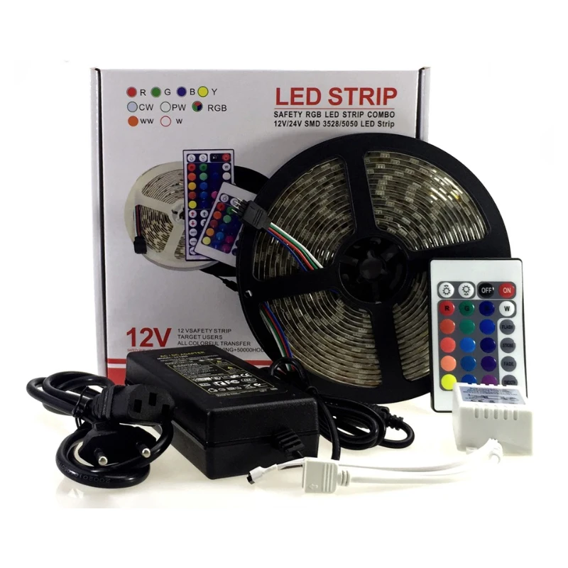 Competitive price 24 key Led strip 5050 smd 12V RGB 5M flexible light strip with IR remote for living room decoration