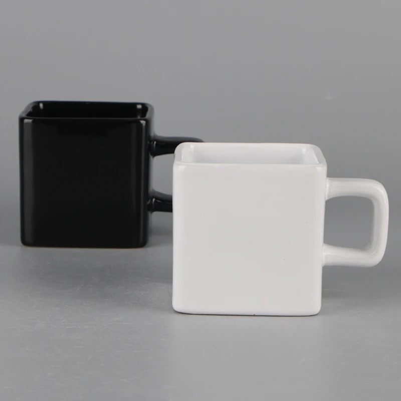 Wholesale Square White And Black Ceramic Coffee Mugs Cube Shape Milk Mug With Custom Logo Buy