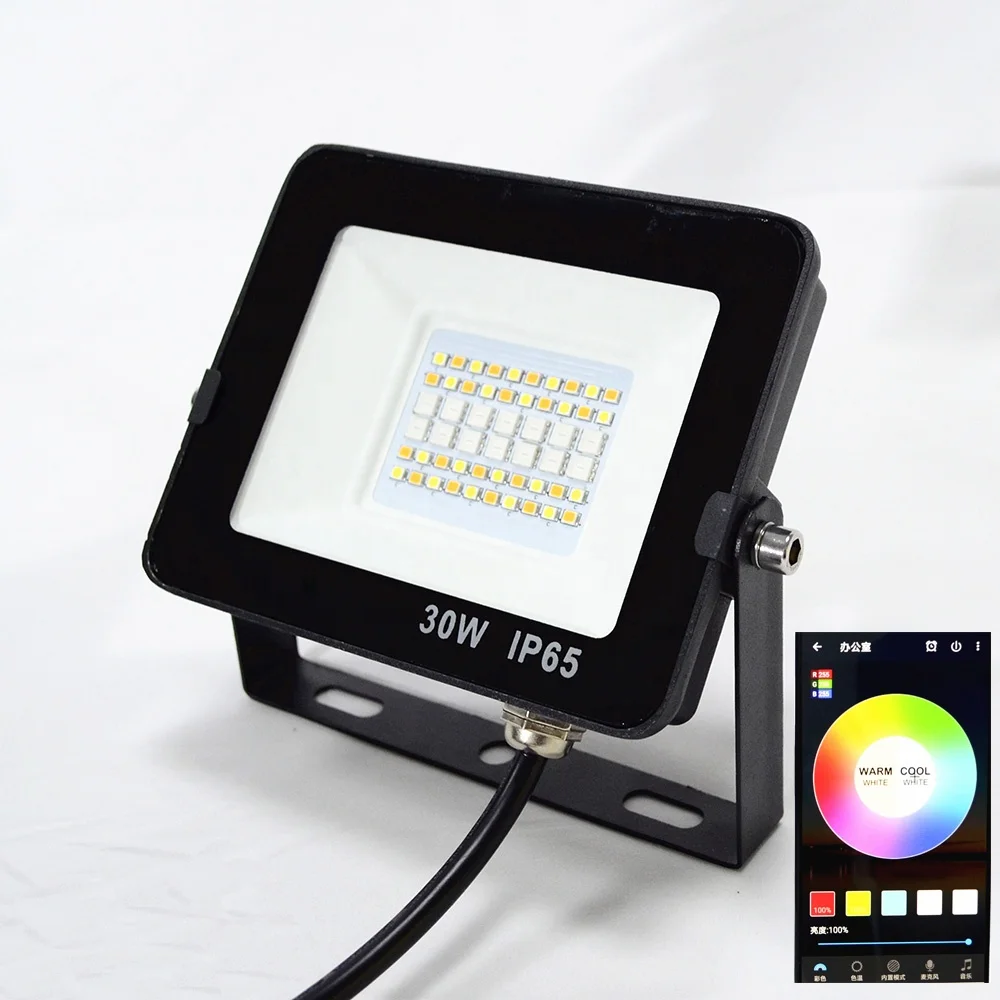 Powder Coated Aluminum Brightness Dimming Rgb 30w Led Flood Light App Bluetooth Remote Control For Advertising