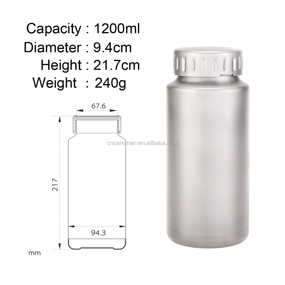 Large Titanium Water Bottle 1200ml/42.2 fl oz - Wide Mouth