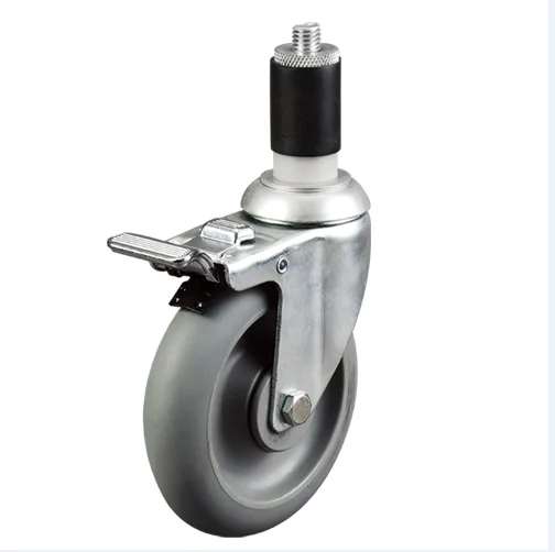 Hot Selling Industrial Medium Duty 5 inch Expanding Adapter Screw Swivel TPE Caster Wheel with Total Brake