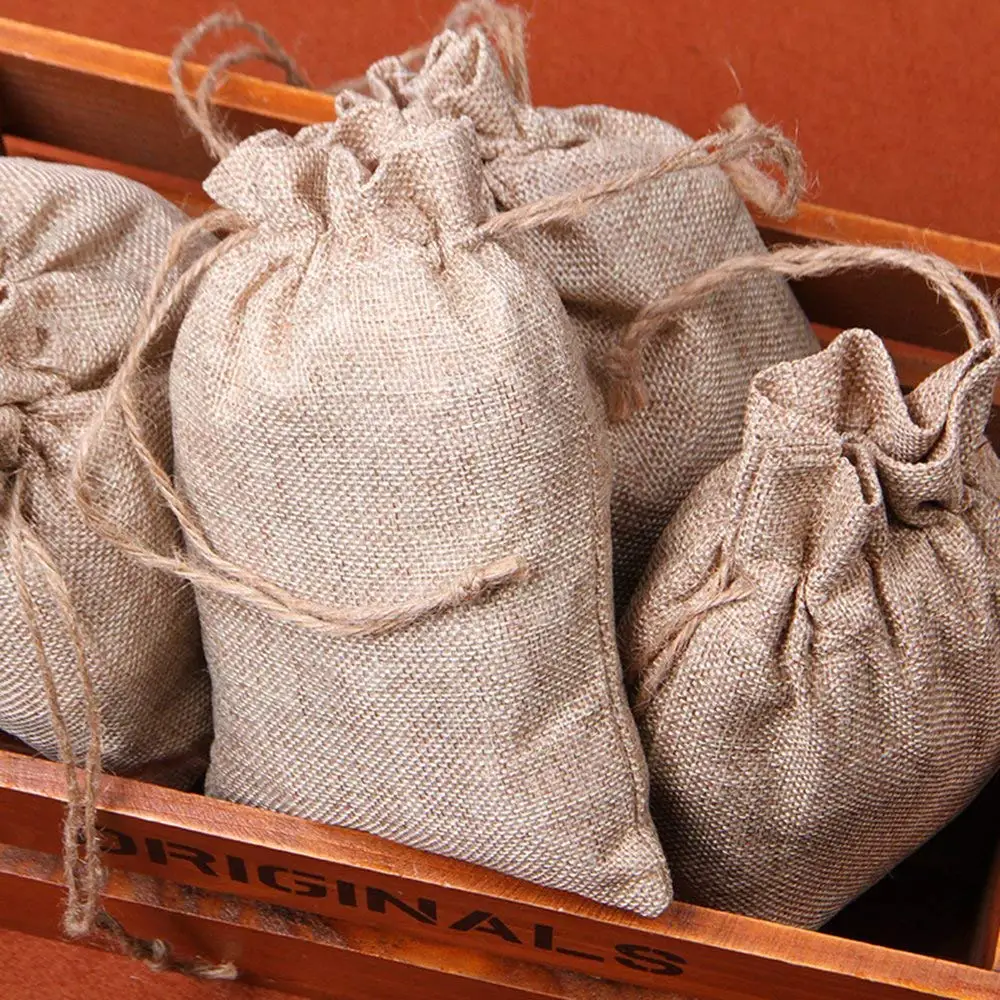 回收100% 天然黄麻麻袋麻袋咖啡豆酒礼物婚礼主张存储小抽绳小可爱袋