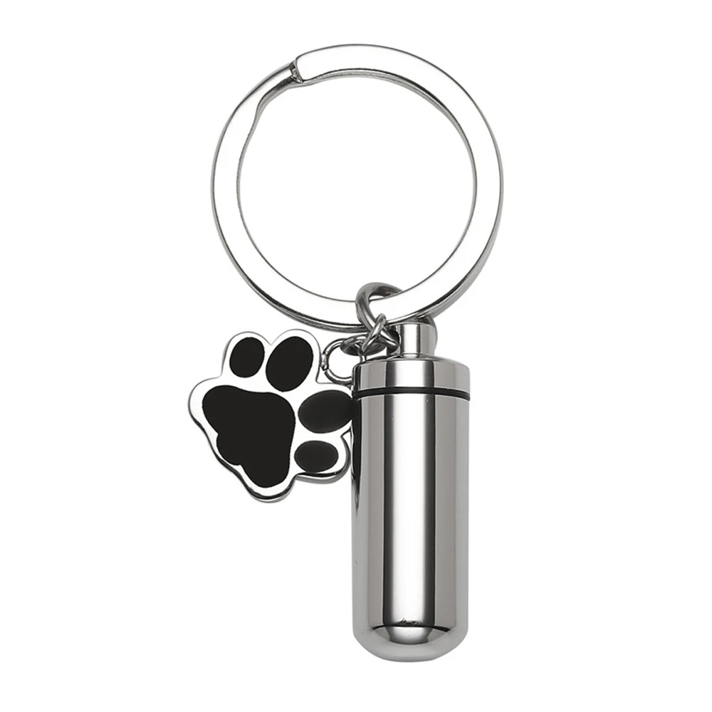 Ash Key Chain Stainless Steel Paw Print Ash Cremation Key Chain Urn Cylinder Memorial ...