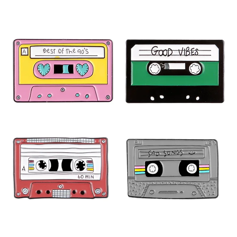 Charmart Good Vibes Tape Lapel Pin 2 Piece Set Vintage Cassette Tape Enamel Brooch Pins Accessories Badges Gifts