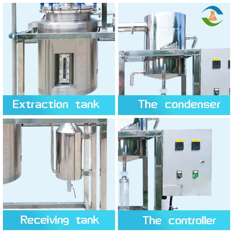 New Steam Distillation 10-200 Liters Essential Oil Extracting Machine for Sale