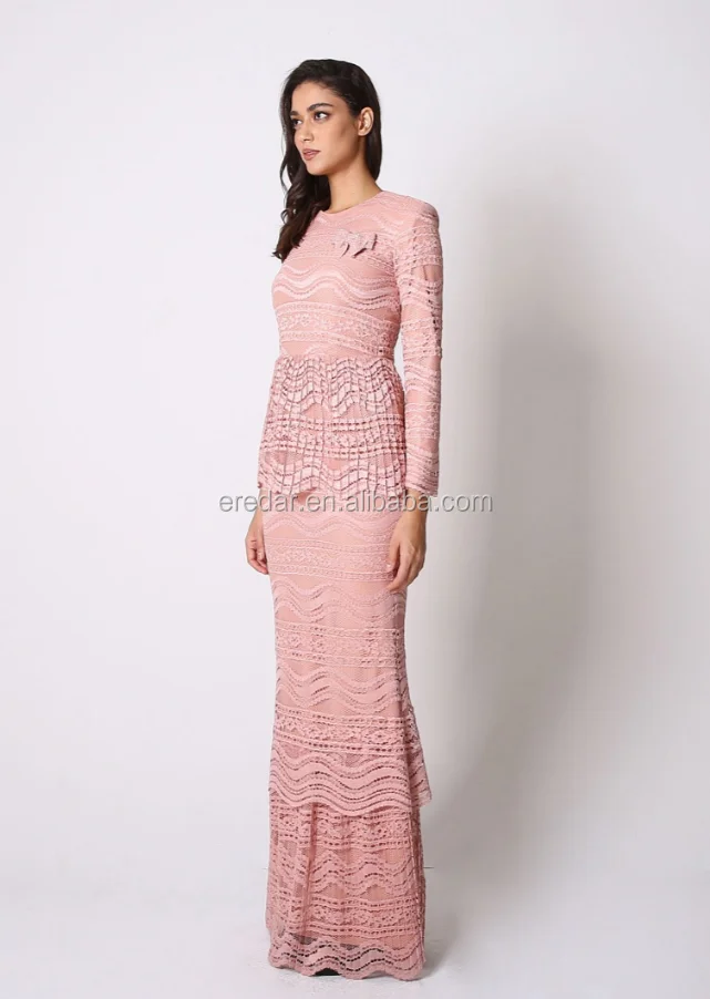 baju kurung lace peach