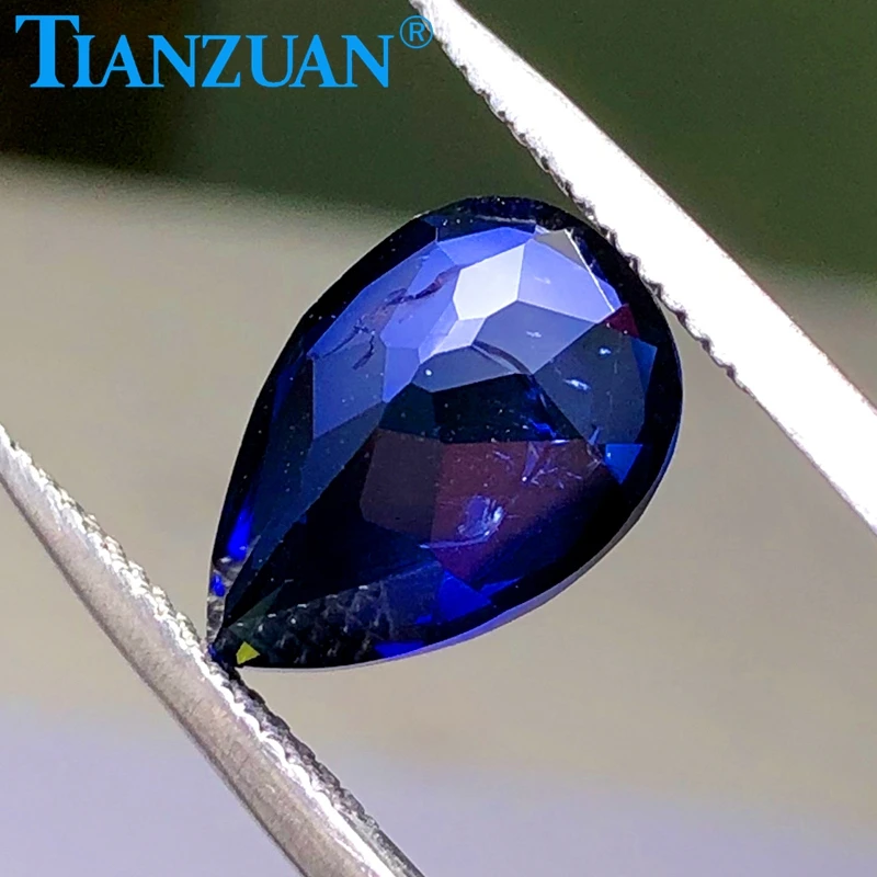 Lab Created Blue Sapphire Corundum Pear Faceted Loose Stones 4x3mm - 18x13mm 