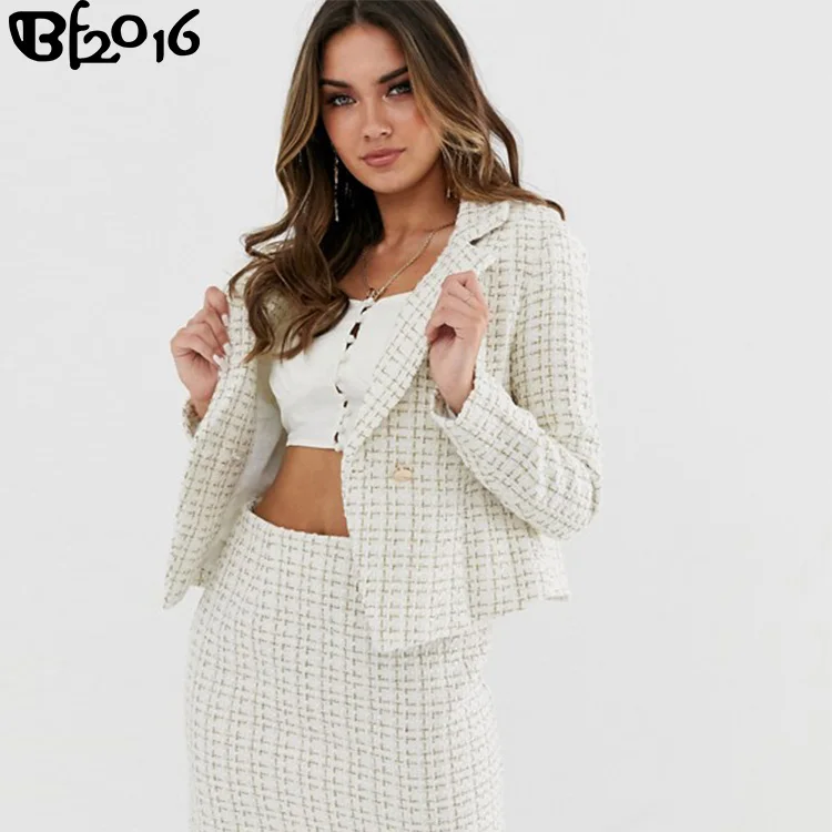 officie suit two-piece tweed jacket in white coat set