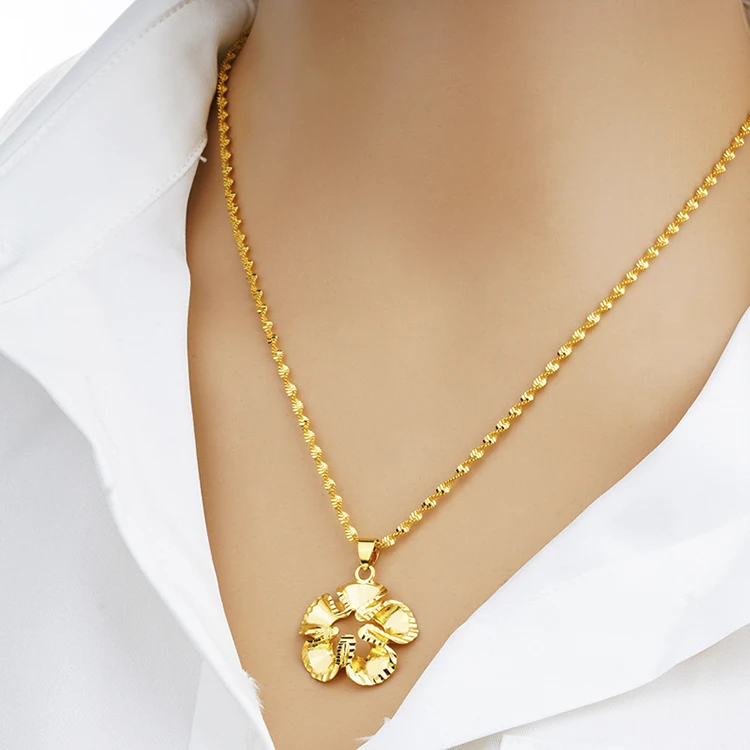 金花吊坠真金珠宝批发24k项链镀金珠宝