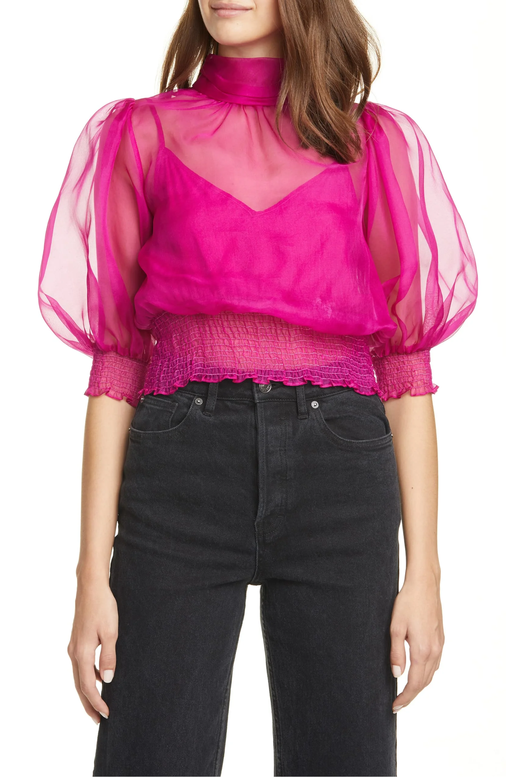 pink sheer blouse