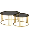 2019 Hot Selling Modern Smoked Grey Tempered Glass Coffee Table with Golden Stainless Steel Base