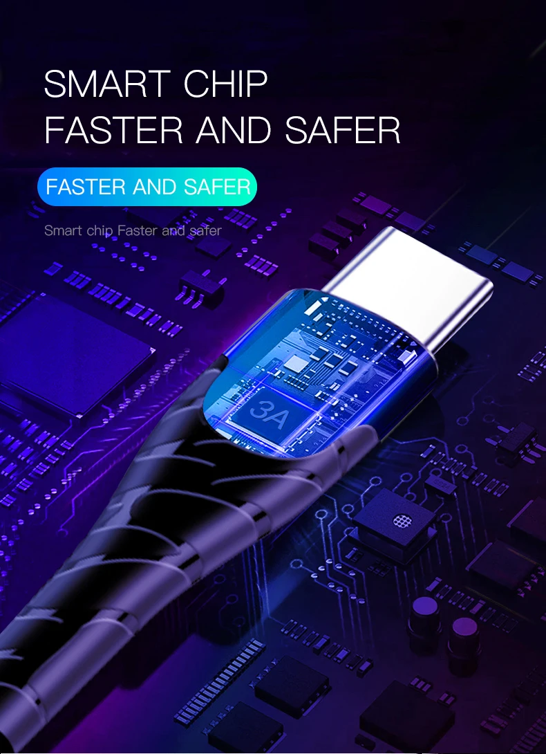 Logo customized 100cm Zinc alloy 3A type-c usb c micro usb fast charging data multi charger cable with LED light for iphone - ANKUX.COM