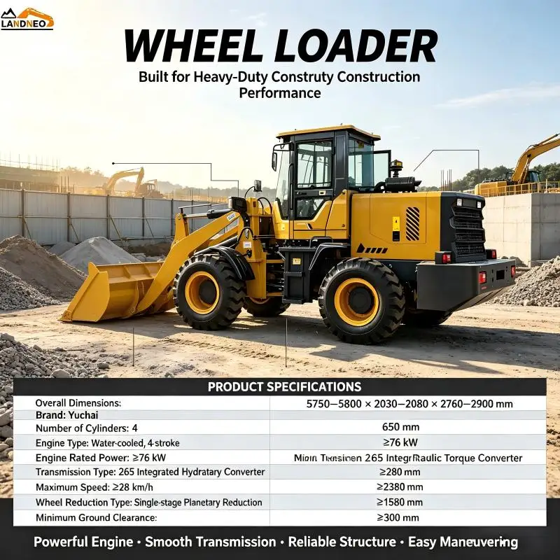 2 Ton Compact Wheel Loader Front End Loader With 0.8m³ Bucket And 76KW Diesel Engine
