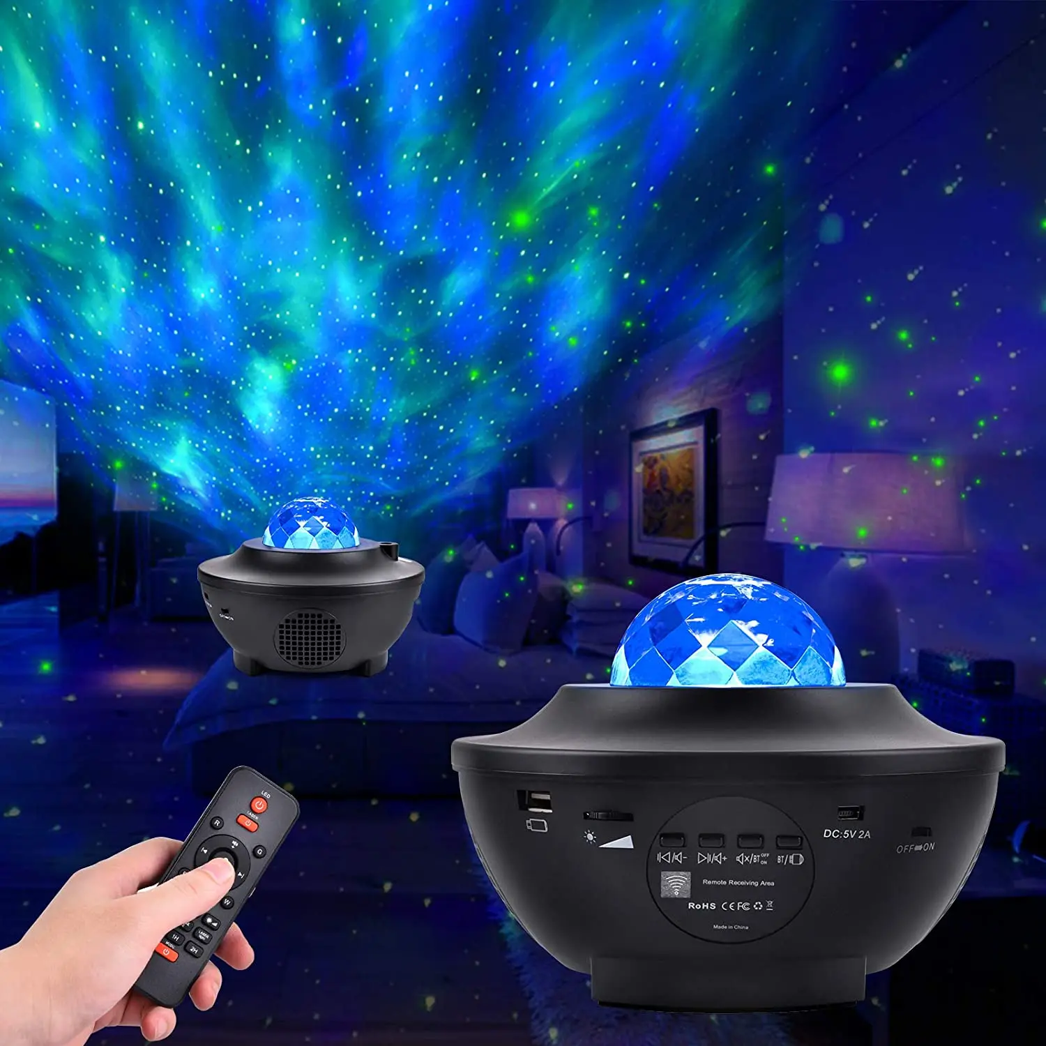 LED Projection Lamp Star Galaxy Projector Night Light, 2 in 1 Starry Lamp & Ocean Wave Laser Projector with Remote Control