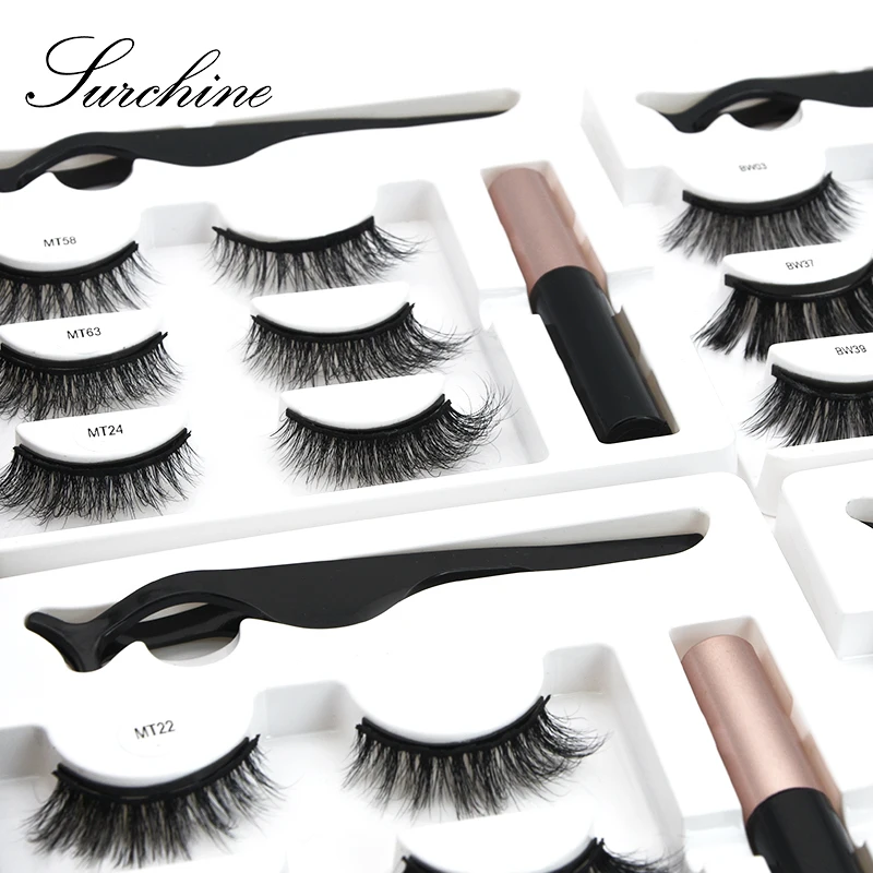 

new trend magnetic lashes 3d synthetic magnetic lash vendor with custom Private label case packaging box eyelash eyeliner set