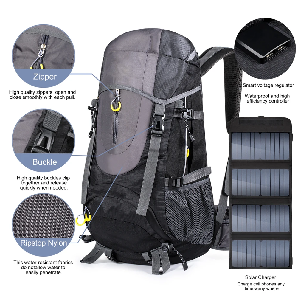 Solar Panel Powered Battery Backpack 20w Solar Travel Hiking Bag For
