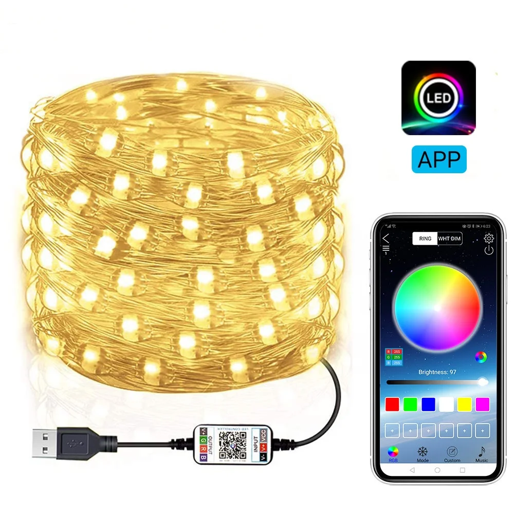 2m Multi Color Changing USB App Controlled  led Fairy String Christmas Tree Light for Home Decoration