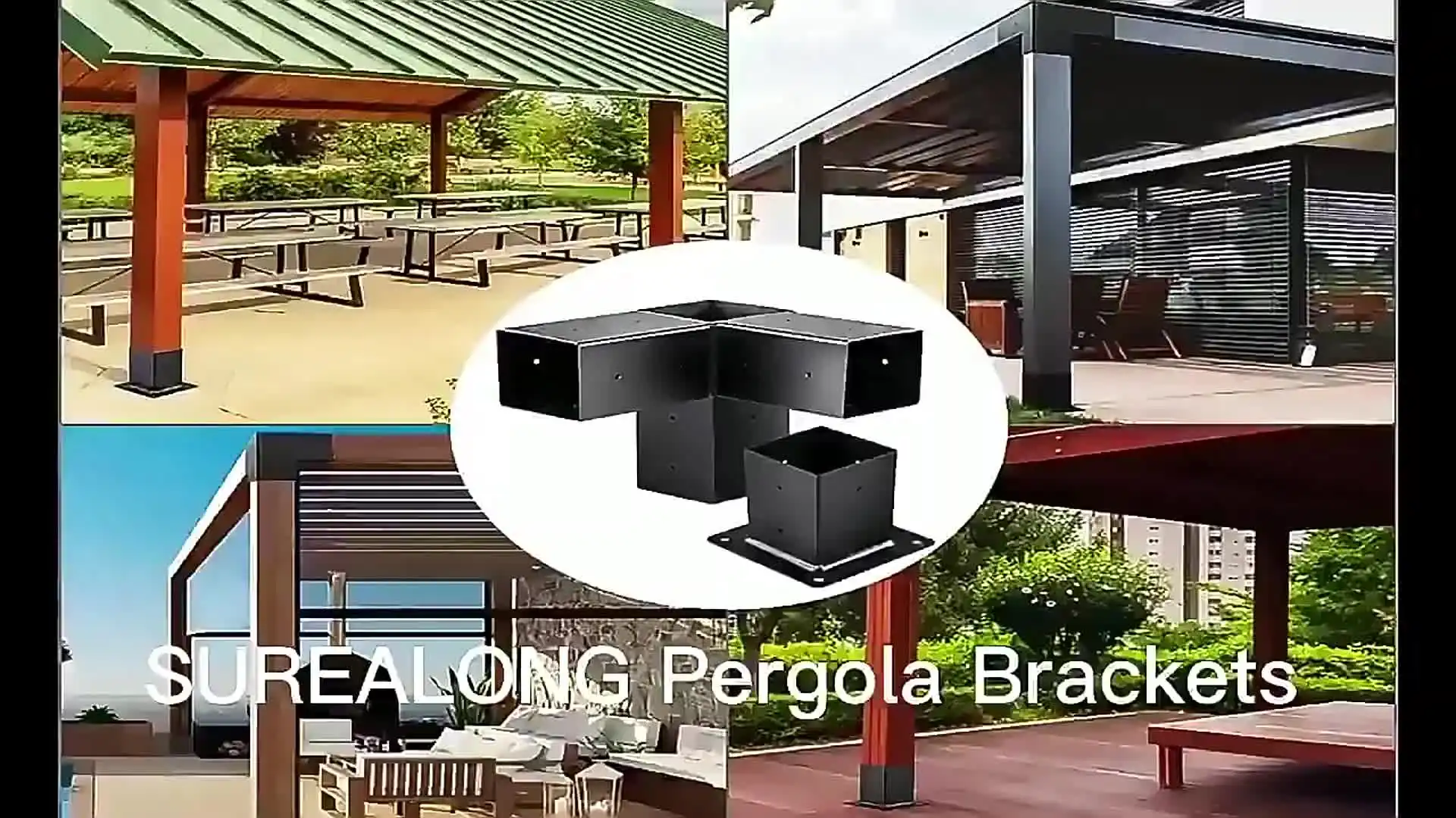 Kit Staffe Per Pergola In Acciaio 4 Pezzi, Angolari A 3 Vie Per Legno 10x10 Cm, Con Bulloni
