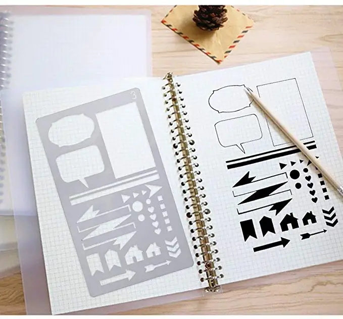 24 Pieces Journal Stencil Plastic Planner DIY Drawing Template Painting Template for Journal Notebook Diary Scrapbook Home Decoration School Art Project 