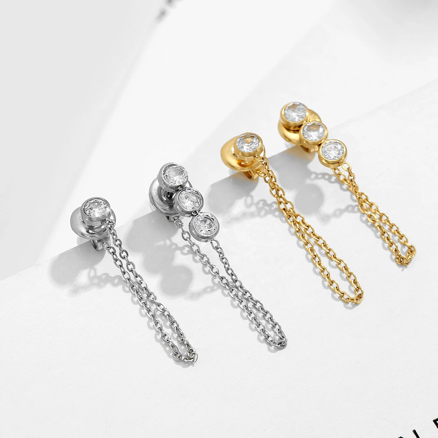 14 K Gold Trendy Korean Women Unique Luxury Chain Hanging Earings ...