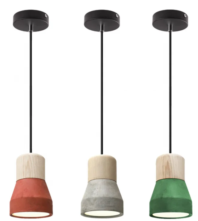 decorative natural cement E27 edison bulb ceiling lamps indoor dinning room recessed wood concrete pendant lights