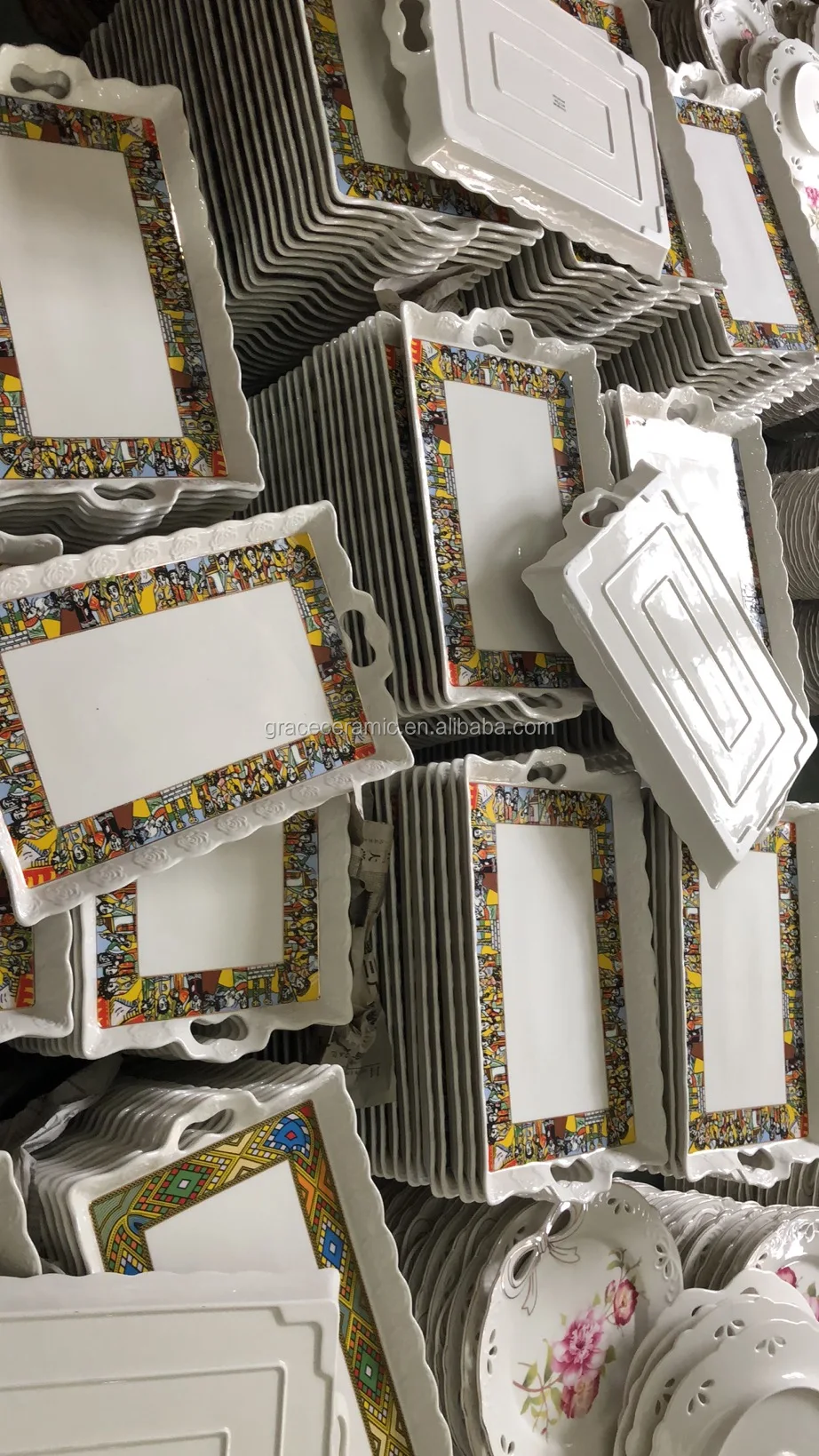 Wholesale Custom Cheap Ceramic Plates Dishes Fine Ethiopian Art Plate