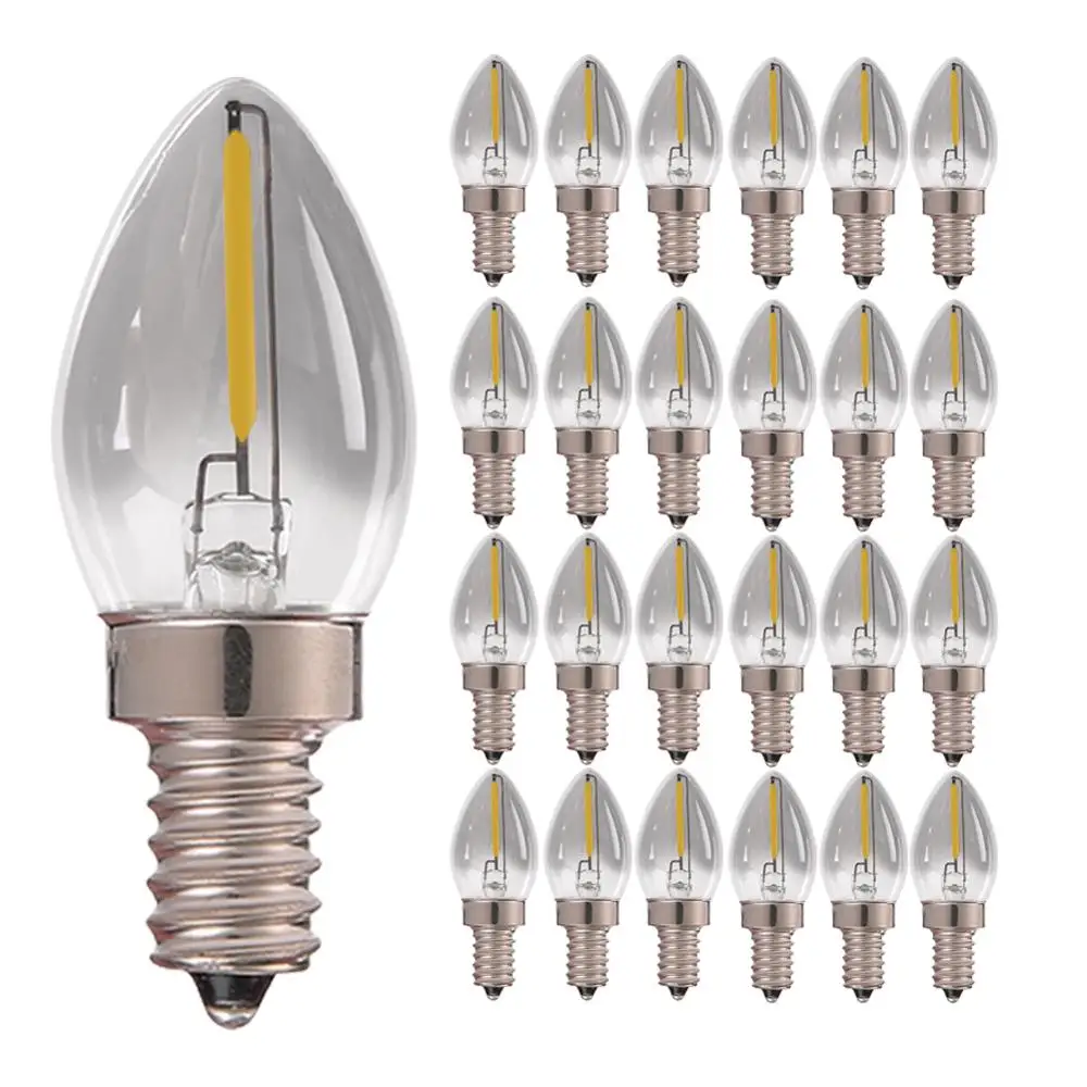25PCS C7 LED Filament Lamp Vintage 0.5 watt Dimmable Smoke Glass E12 E14 Daylight 4500K Candle Bulbs Replaces 10W Flicker-free
