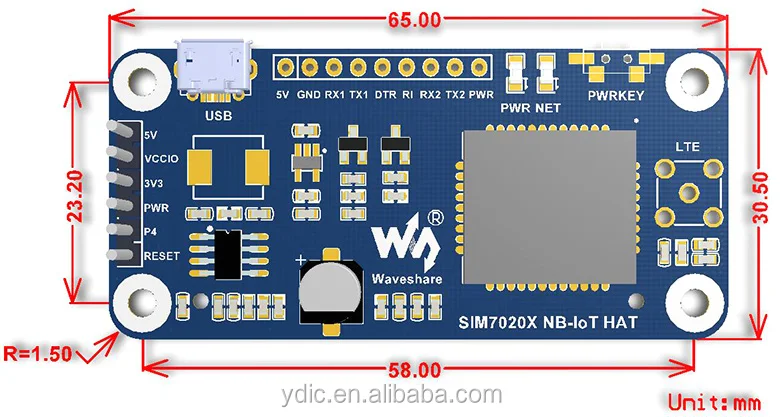 SIM7020X-NB-IoT-HAT-size