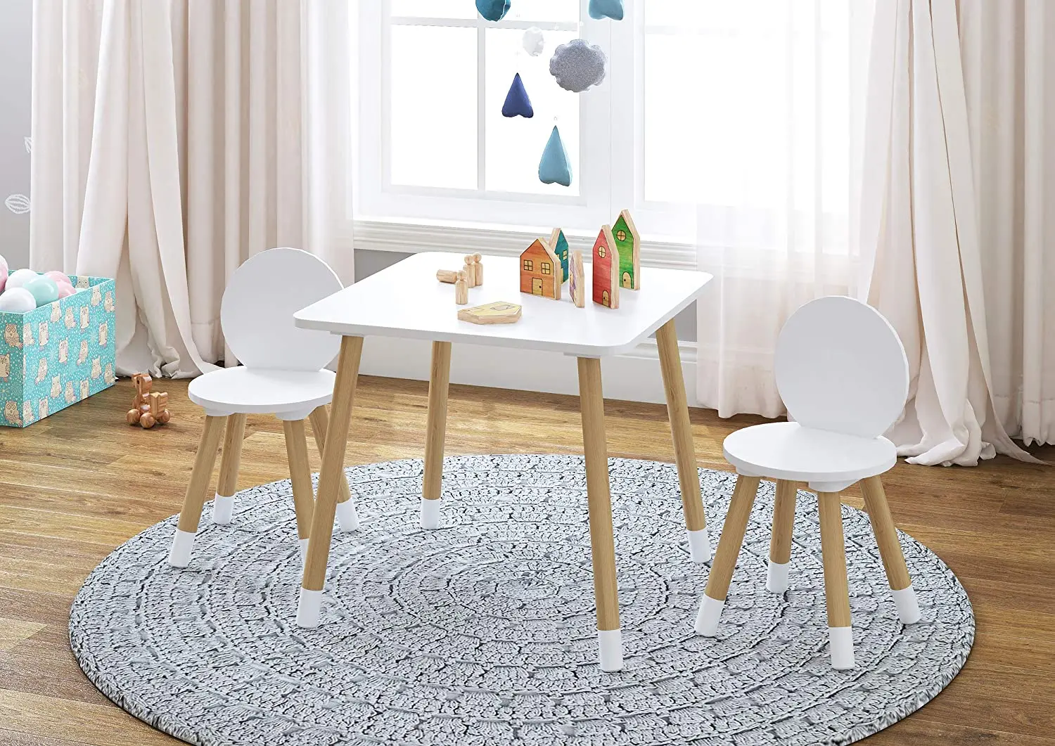Hot Sale White 3 Piece Kiddy Table Chairs Set Kids Table With 2 Chairs