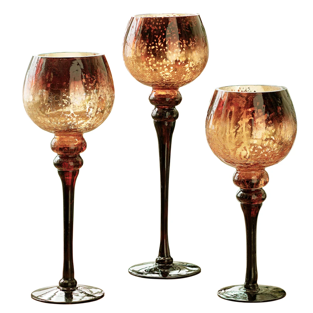 Set Of 3 Wholesale Modern Decorative Table Long Stem Clear Glass Mosaic