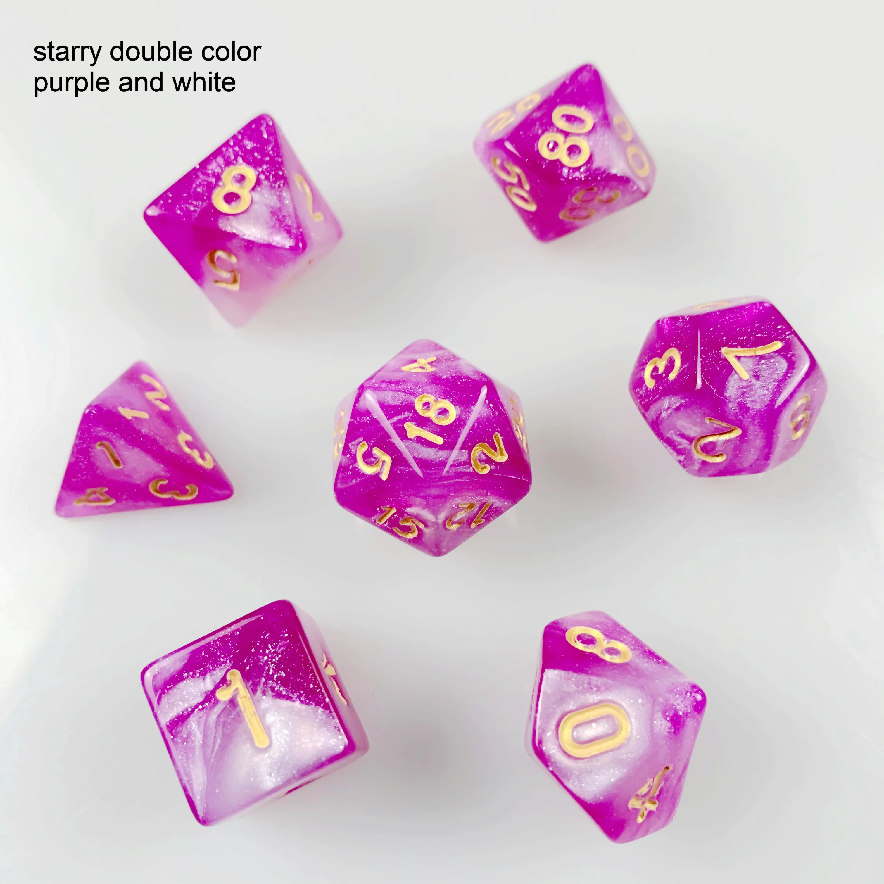 Dnd New Colors Starry Double Colors Custom Plastic Acrylic Dices 7pcs Per Set Cubes Polyhedral