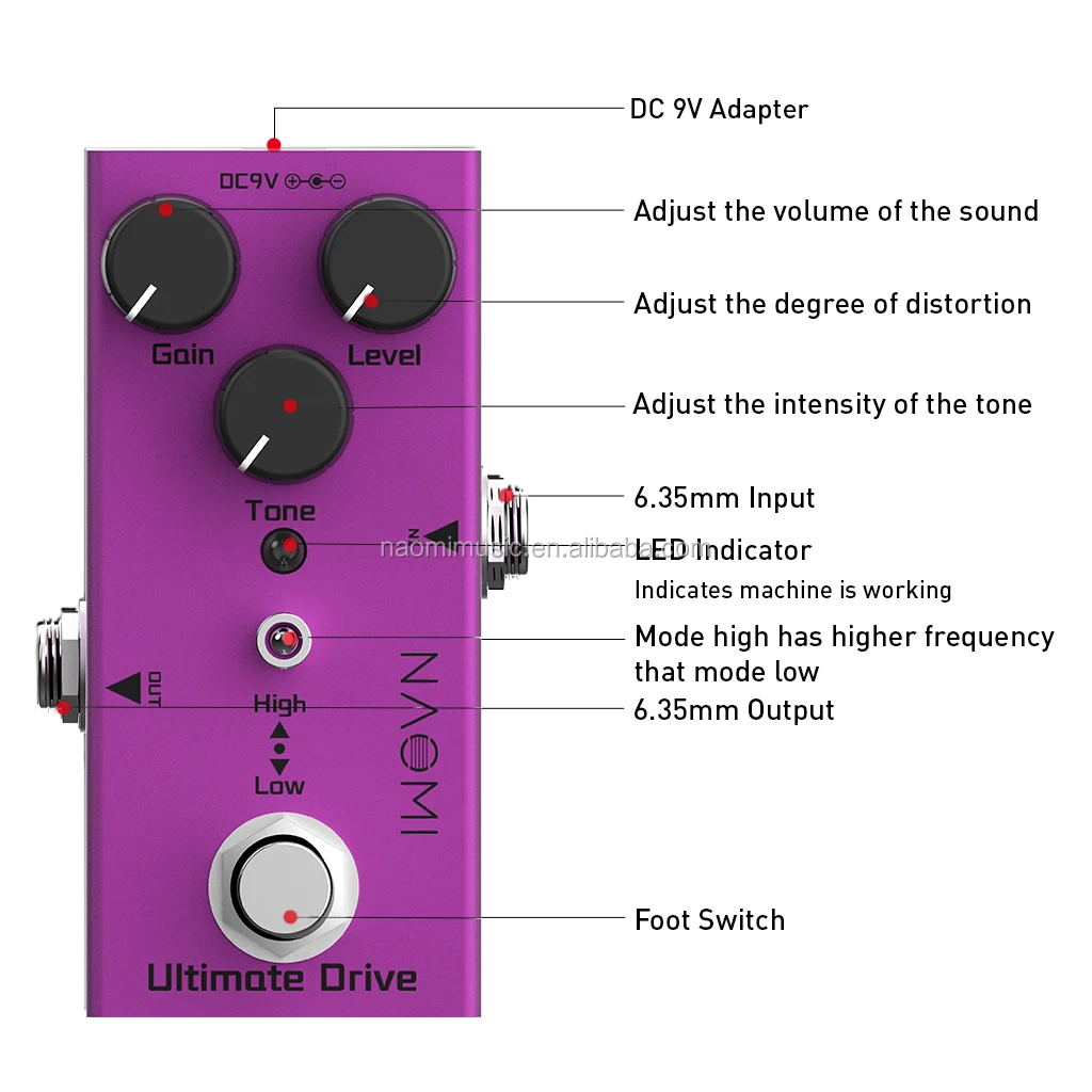 Naomi Mini Single Ultimate Drive Effect Pedal True Bypass For Electric