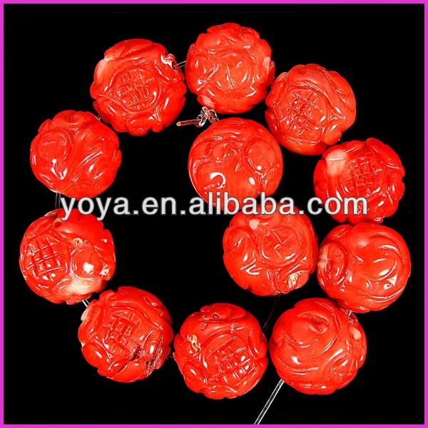 Half drilled synethic carved coral rose beads,half hole coral flower beads.jpg