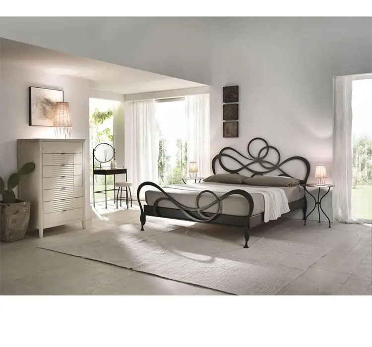 Modern bedroom furniture gold iron frame soft bed